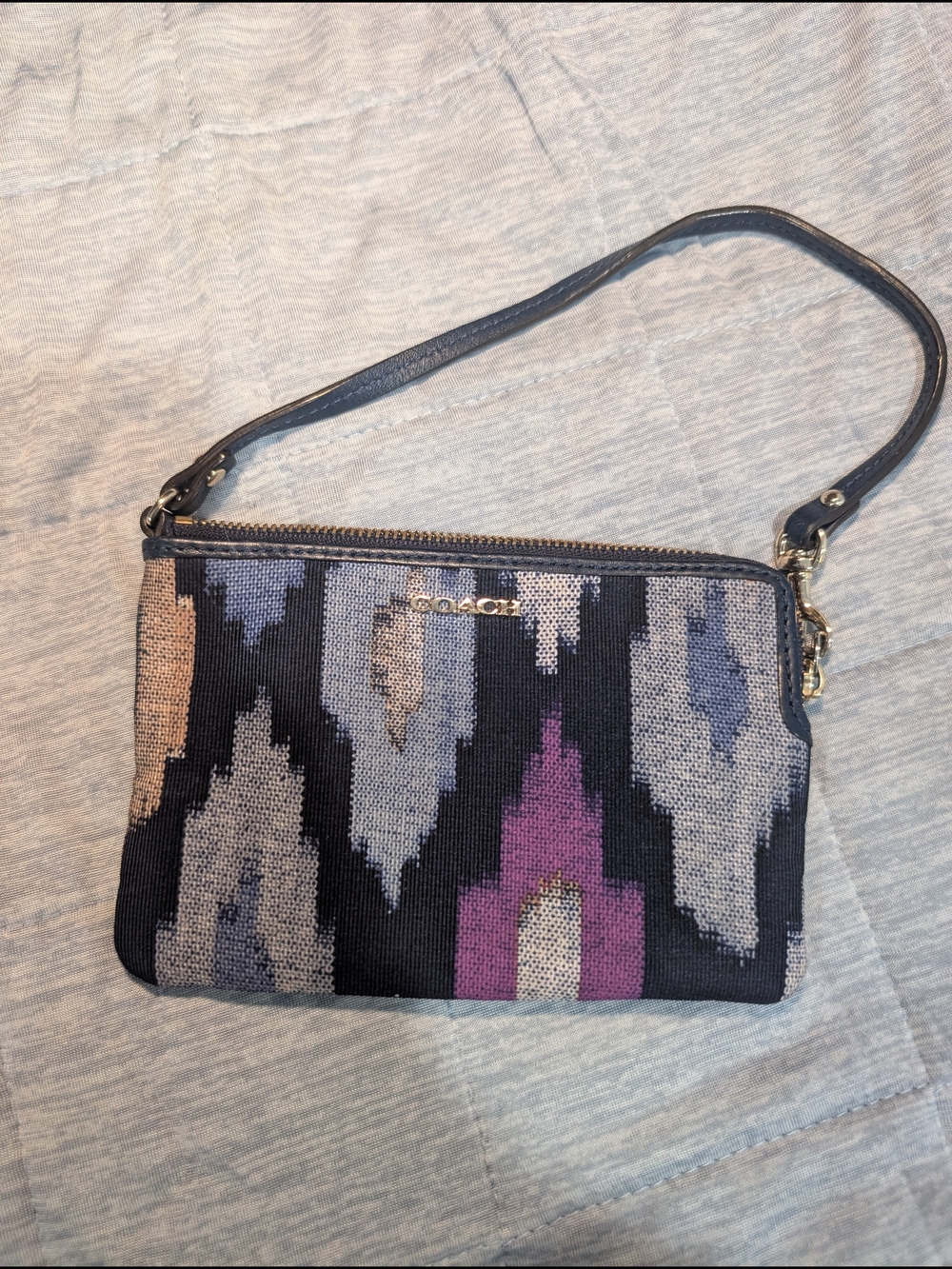 Coach Multicolor Patterned Wristlet - Purple/Blue/Black Small